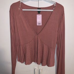 Pink Ribbed Long Sleeved Crop Top